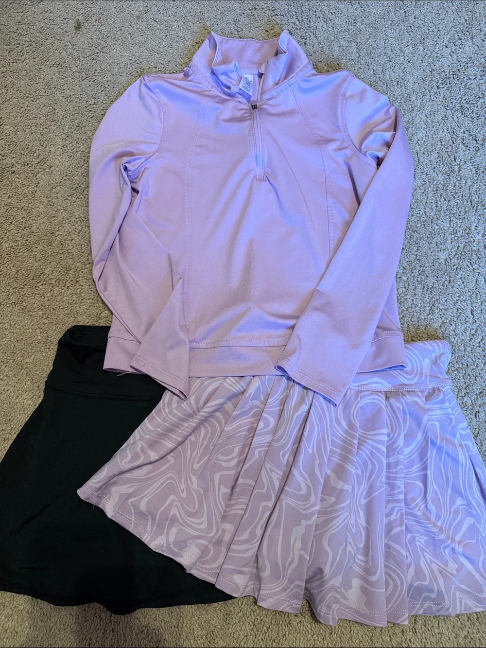 90 Degree By Reflex Lavender and black lightweight set. 2 skirts 1 quarter zip